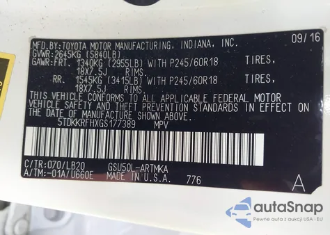 2016 Toyota Highlander Xle V6 from USA, damaged, VIN 5TDKKRFHXGS177389